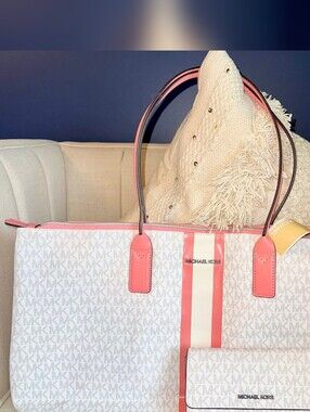 MK White/Coral Tote